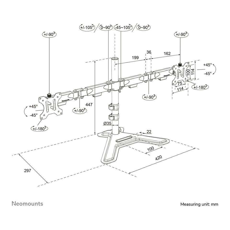 Mbajtëse për Monitor Neomounts, 2 Monitorë, 10"-32", 6kg - Zezë - 16