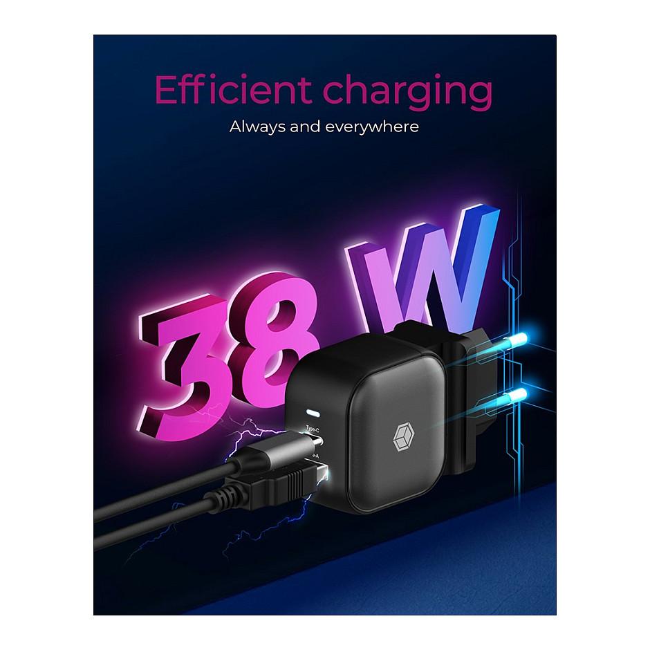 Adapter ICY BOX IB-PS106-PD / 38W / 1x USB-C PD 30W / 1x USB-A QC 3.0 18W / 2-Port / Universal – Zezë - 4