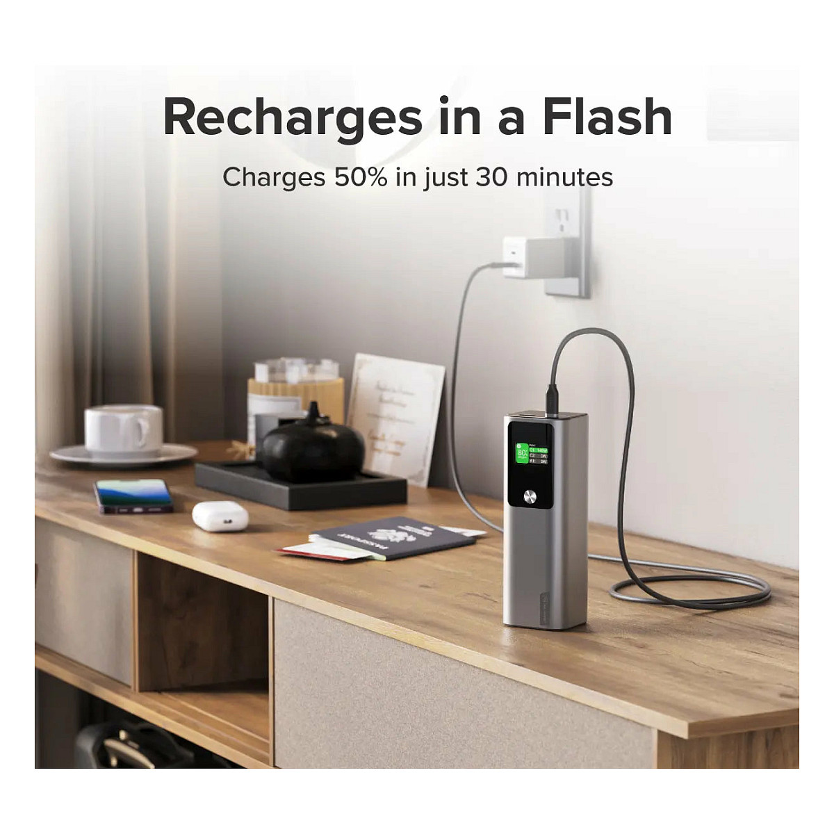 Powerbank ALOGIC Ark / 27.000mAh / 2x USB-C 140W PD 3.1 / USB-A 18W / LED Display – Silver - 3