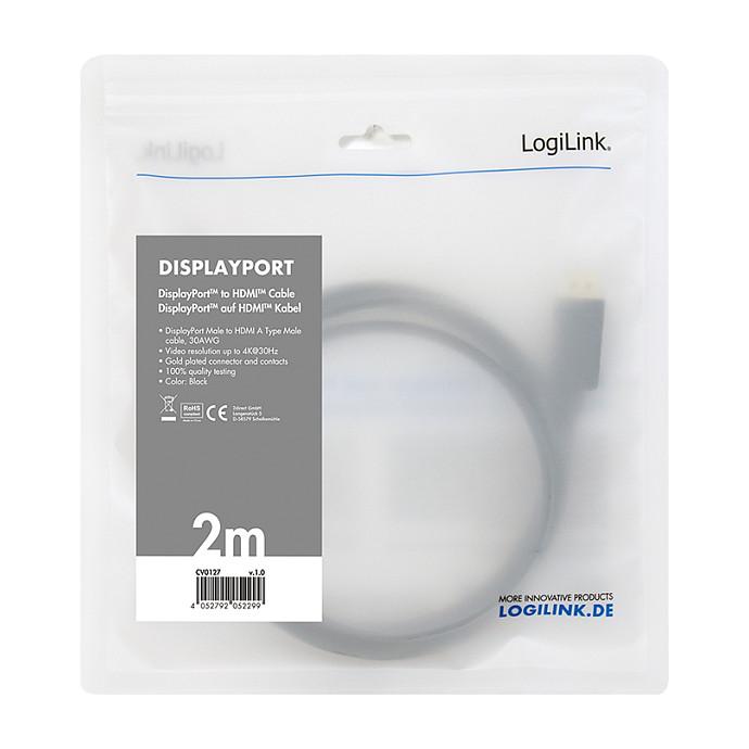 Kabllo DisplayPort LogiLink CV0127 / DisplayPort në HDMI / 2m / 4K 60Hz - Zezë - 3