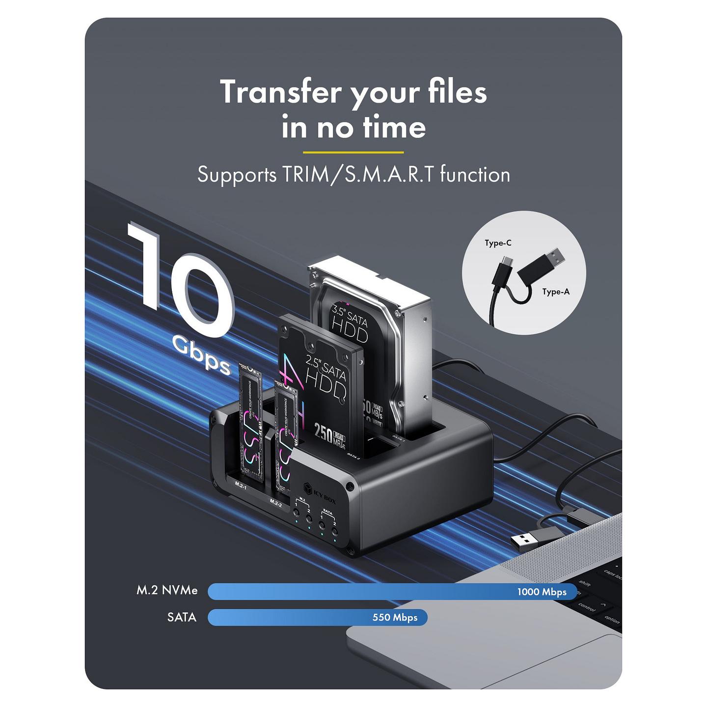 Docking Station ICY BOX IB-2925MS-CU31 / 2x M.2 NVMe / 2x 2.5"/3.5" SATA / USB 3.2 Gen 2 10Gbps – Zezë - 6