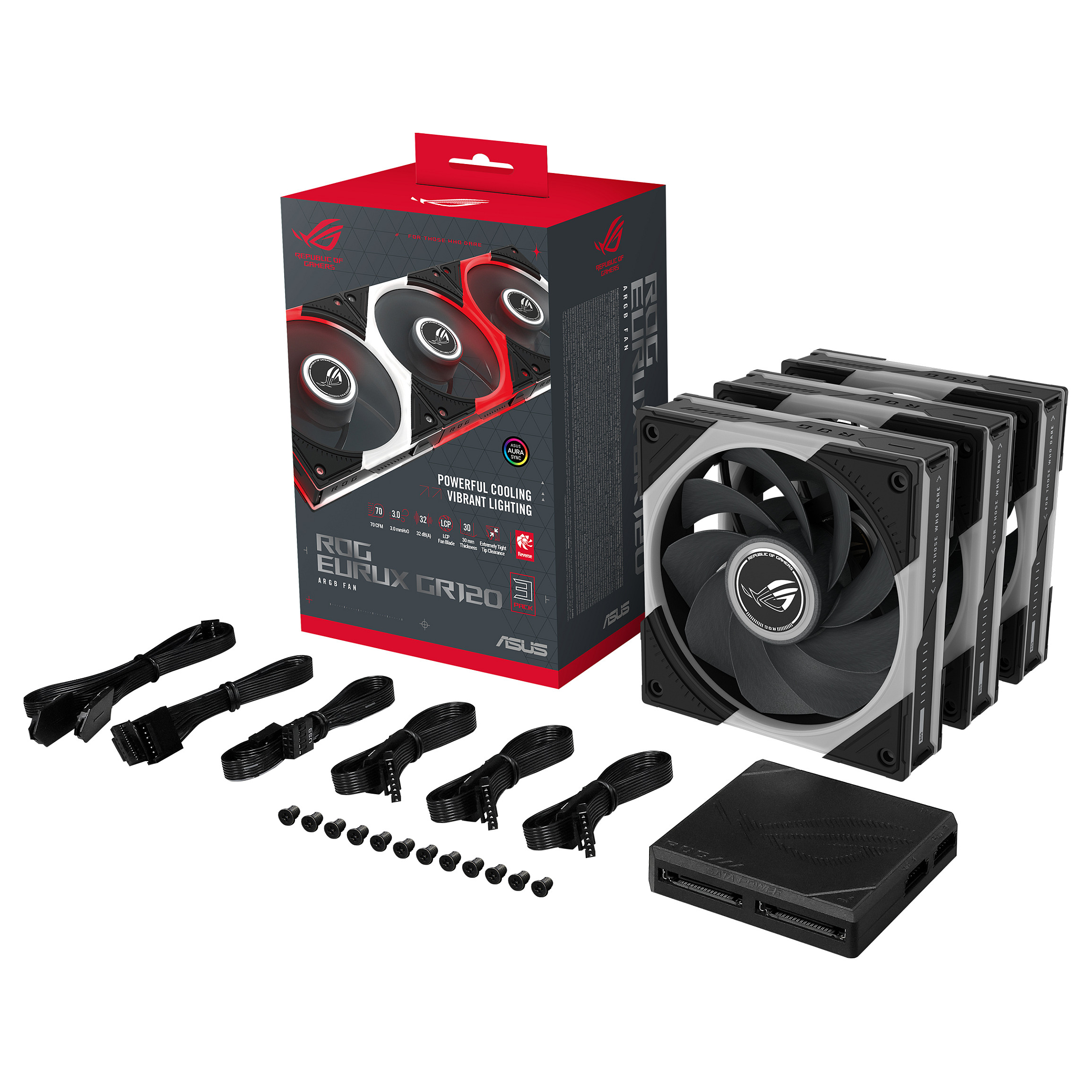 Ftohës për Kasë ASUS ROG Eurux GR120 ARGB Reverse / 120mm / 30mm / PWM / 2200 RPM / 70 CFM / ARGB / 3-Pack / ROG Hub – Zezë/Kuqe/Bardhë - 33