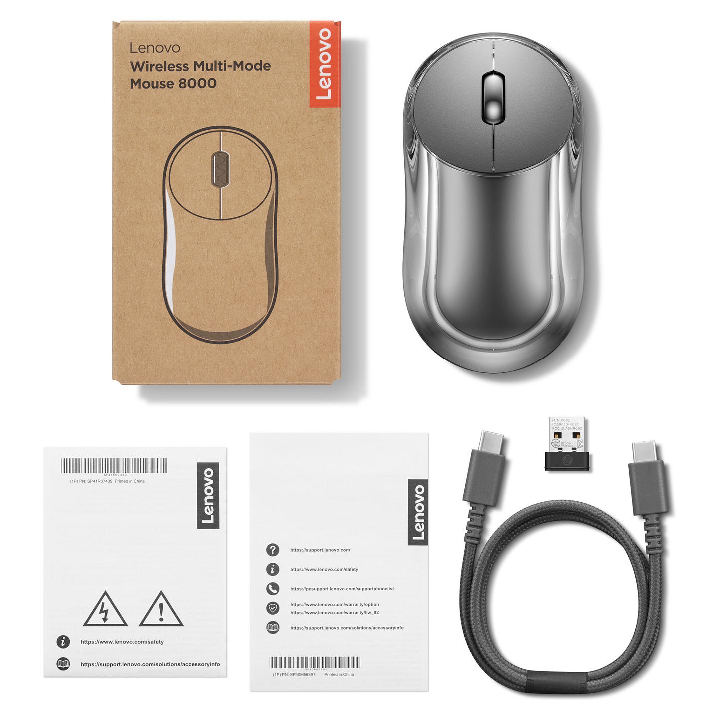 Maus pa kabllo Lenovo Wireless Multi-Mode Mouse 8000, Full-Size, 4000DPI, Bluetooth 5.3, 2.4GHz, 5 Butona - Hiri - 8