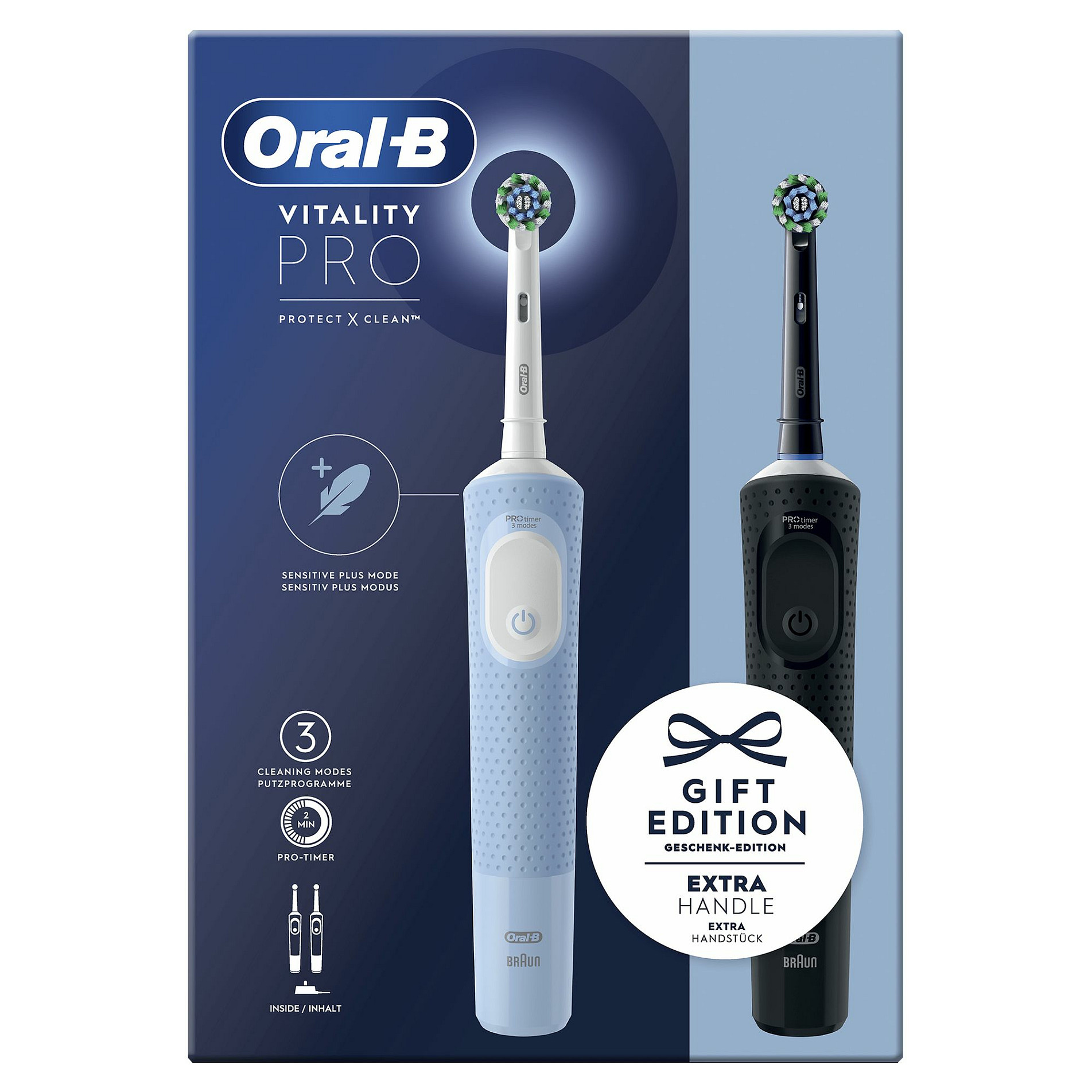 Furçë dhëmbësh elektrike Oral-B Vitality Pro D103 Duo / 2D / 3 Mode / Timer 2 Min / 2 Copë – Zezë/Blu - 2