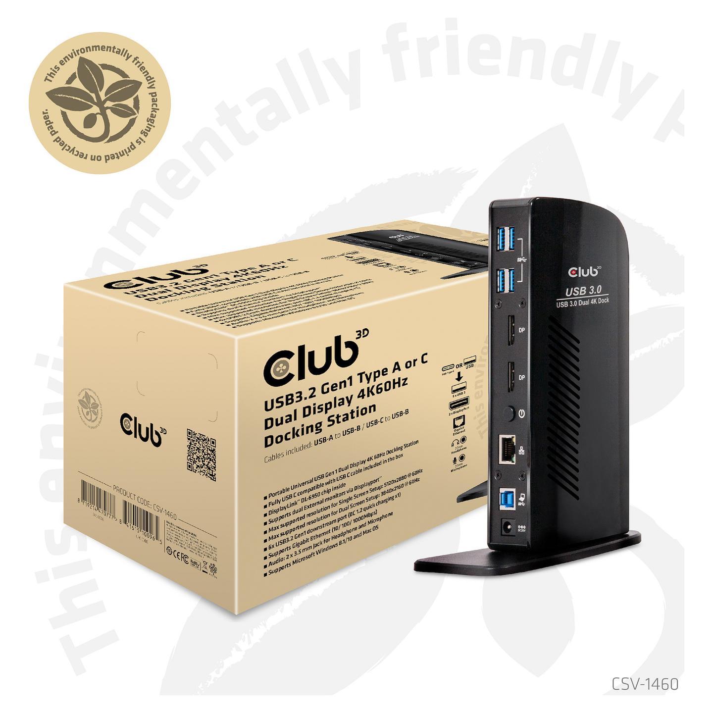 Docking Station Club 3D CSV-1460 / USB 3.2 Gen 1 / 2x DisplayPort / 6x USB-A / Gigabit Ethernet / Audio - Zezë - 7
