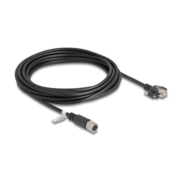 Kabllo për Rrjet DeLOCK 80459 / Cat 6A / S/FTP / M12 X-coded 8-pin Femër → RJ-45 Mashkull / 5m - Zezë