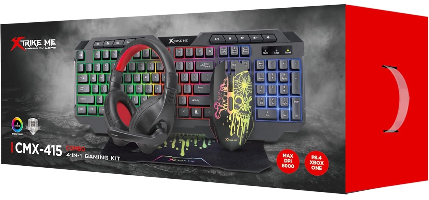 Combo (Tastierë, Maus, Kufje & Mouse Pad) XTRIKE ME CMX-415 EN / QWERTY / Membrane / 114 Tasta / RGB LED / Maus 8000 DPI / Kufje 40mm / Mikrofon / USB – Zezë - 6