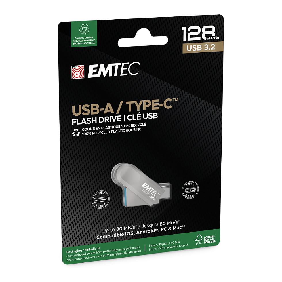 USB Flash Drive Emtec D280 Dual, 128GB, USB-A, USB-C, USB 3.2 Gen 1 – Argjend - 3