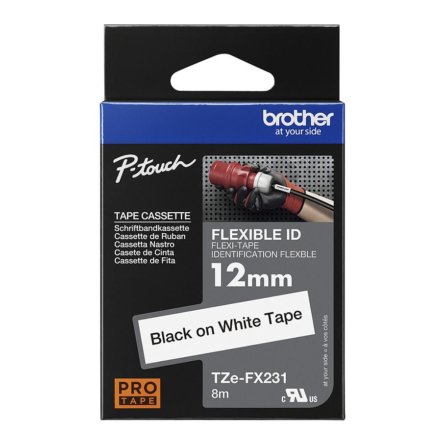 Etiketa për Printer Brother P-Touch / 12 mm × 8 m / Plastikë Fleksibile (TZe-FX231) - Bardhë / Zi - 3