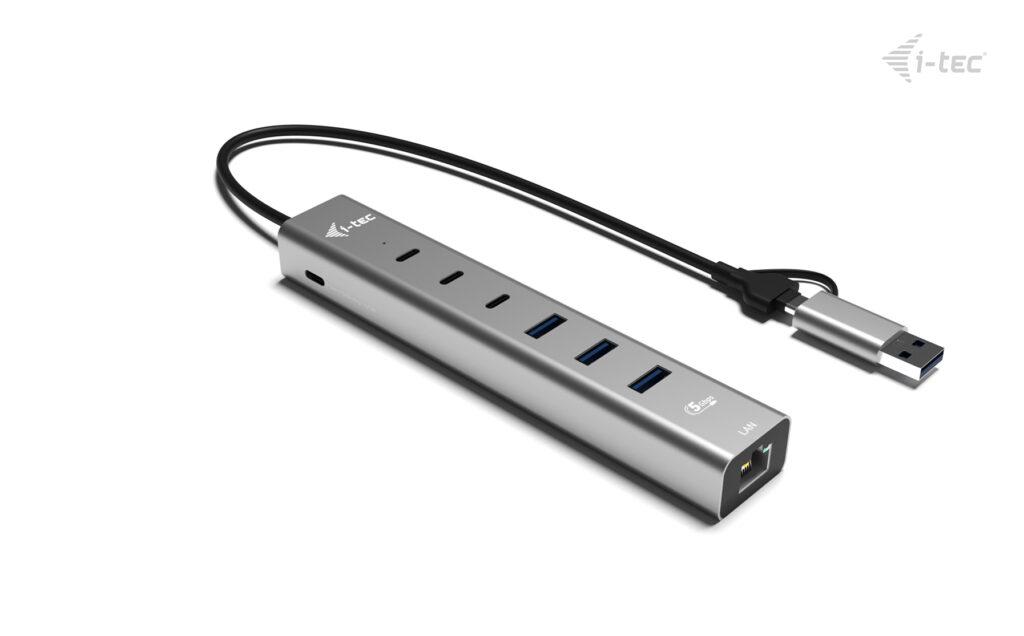 Hub USB-C/USB-A i-tec CAHUBMETAL6LANPD, 3× USB-C, 3× USB-A, Gigabit Ethernet, 85W PD - Argjend - 2