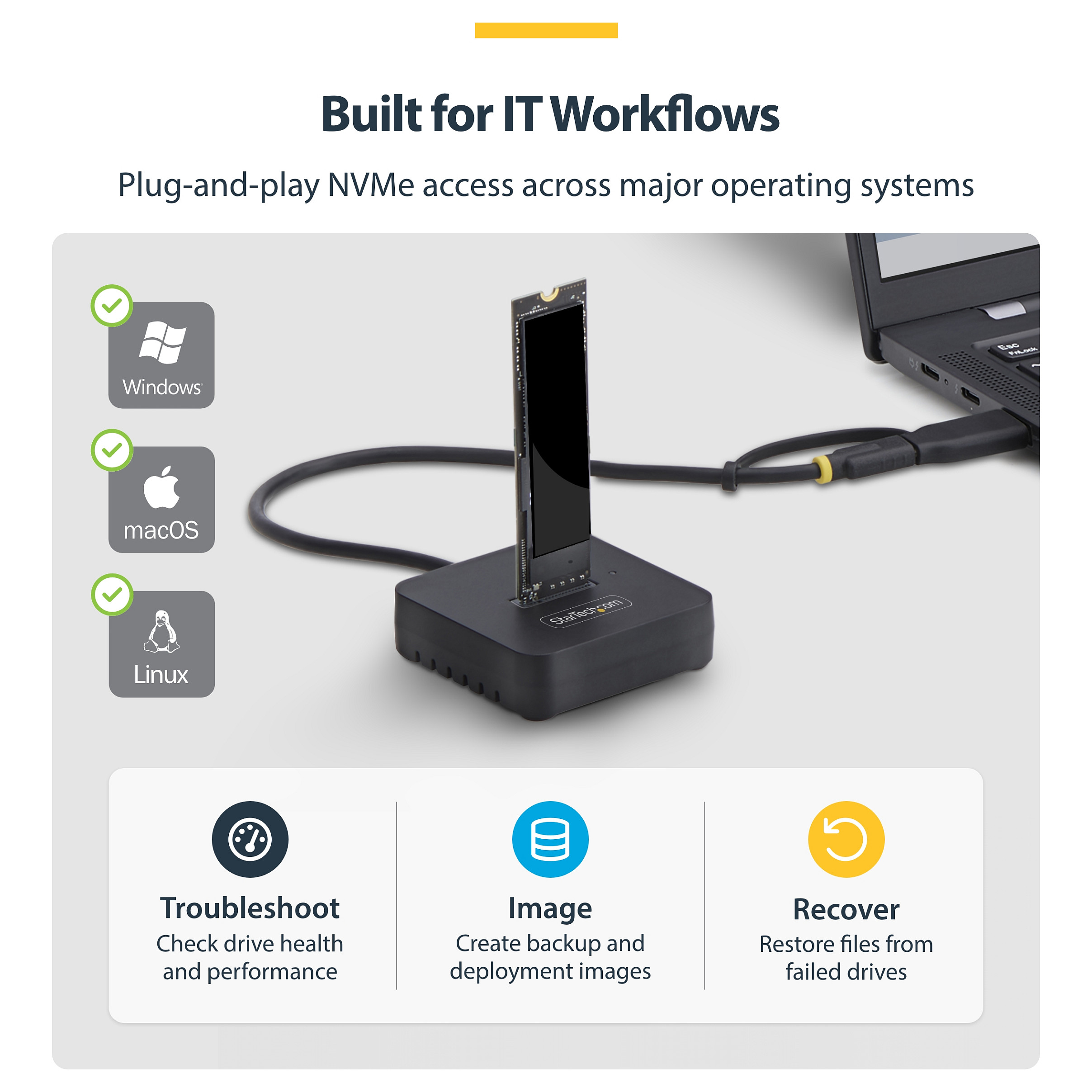 USB Docking Station StarTech.com 1USB3-NVME-DOCK / USB-C / USB-A / M.2 NVMe / 10Gbps - Zezë - 10