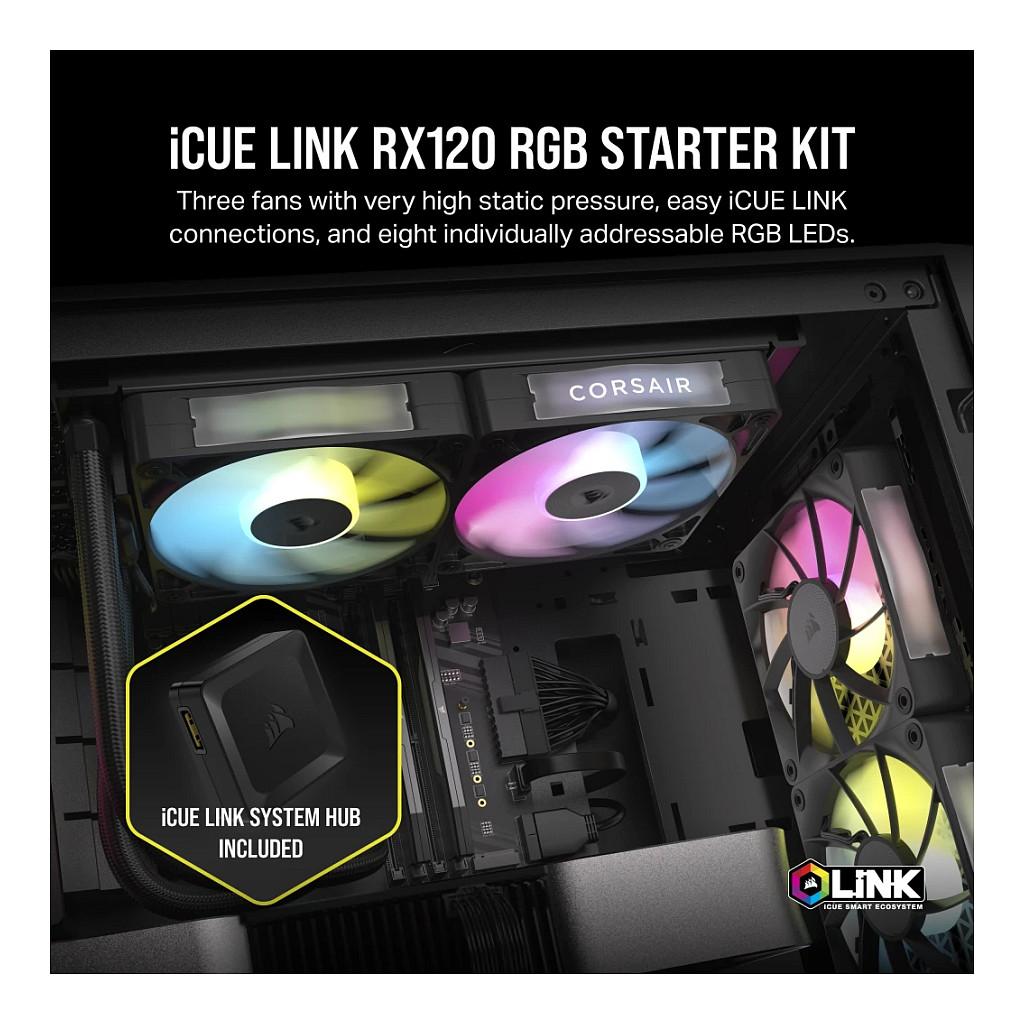 Ftohës për Kasë Corsair iCUE LINK RX120 RGB / 120mm / 400-2100 RPM / RGB / PWM / 3-Pack – Zezë - 2
