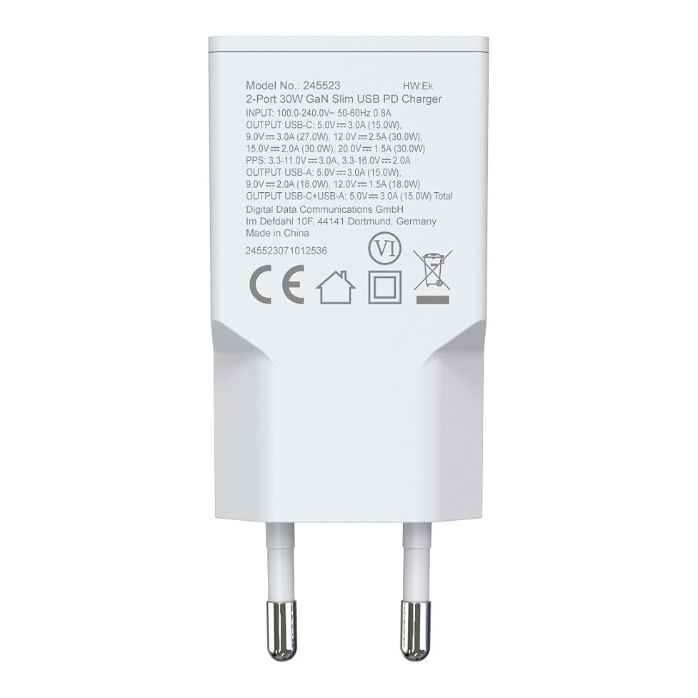 Karikues Equip / GaN Slim Wall Charger / 30W / GaN / USB-C + USB-A - Bardhë - 2