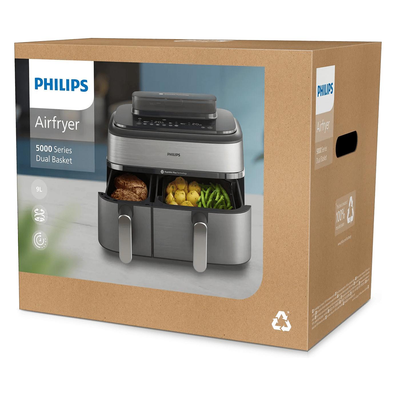Fryer Philips 5000 Series Dual Basket / NA555/00 / 9L / 2750W / 2 Sirtarë / 12 Programe / 40–200°C / RapidAir Plus / Air Steam / Sync – Argjend/Zezë - 8