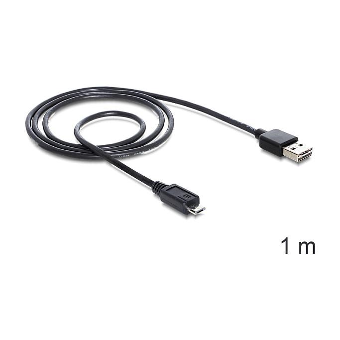 Kabllo USB DeLOCK 83366, USB 2.0 Type-A mashkull EASY-USB në USB 2.0 Micro-B mashkull, 480 Mb/s, 1 m - Zezë - 2