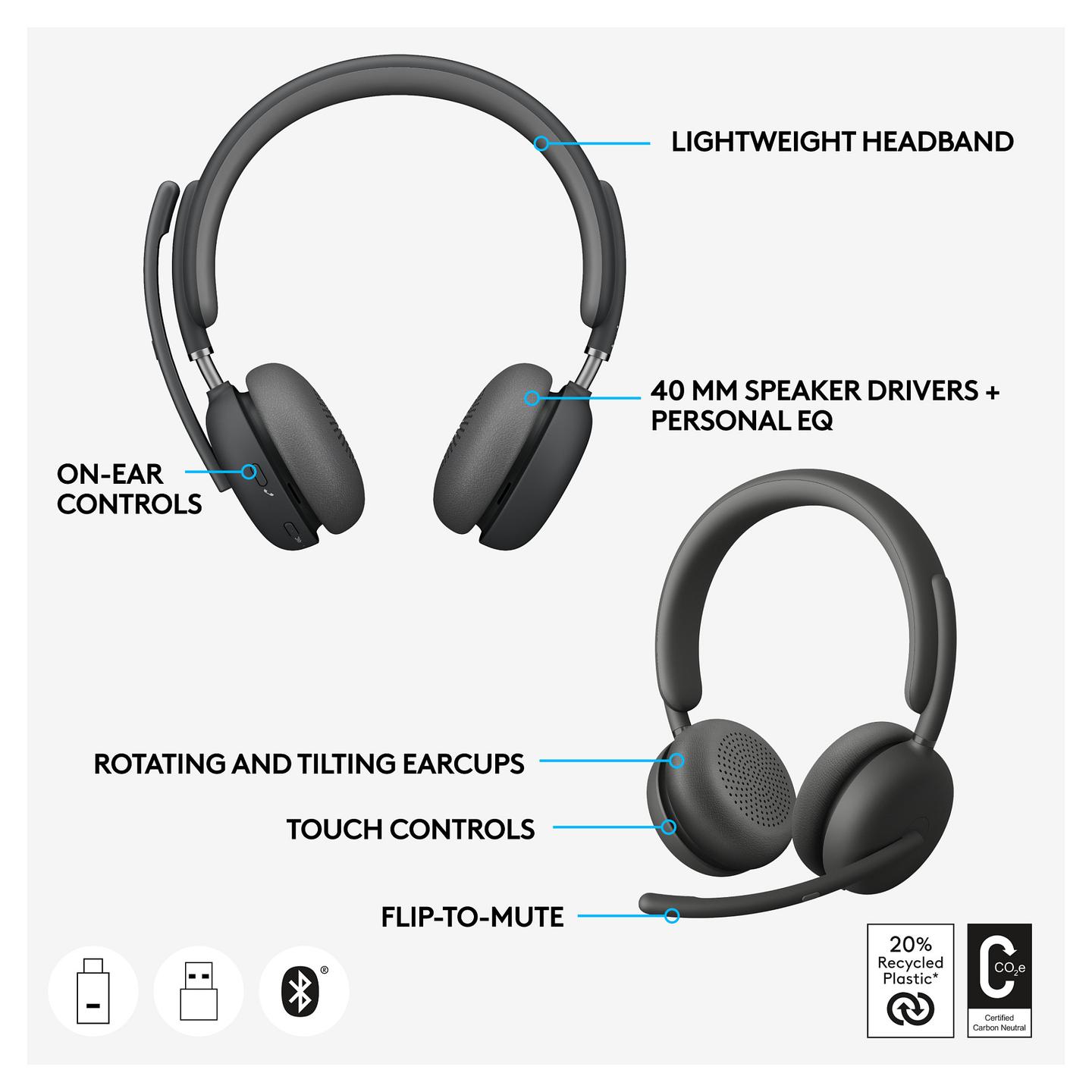 Kufje pa kabllo Logitech Zone Wireless 2 / Bluetooth 5.2 / ANC - Grafit - 11