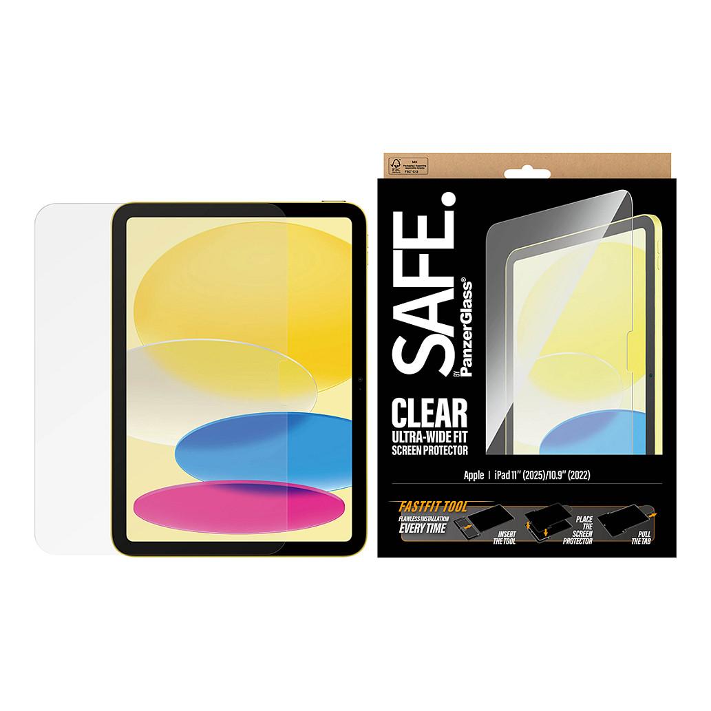 Mbrojtës për Ekran PanzerGlass SAFE., iPad 11" (2025), iPad 10.9" (2022), Ultra-Wide Fit, FASTFIT TOOL, Xham i Temperuar, 60% i Ricikluar - Transparent - 2