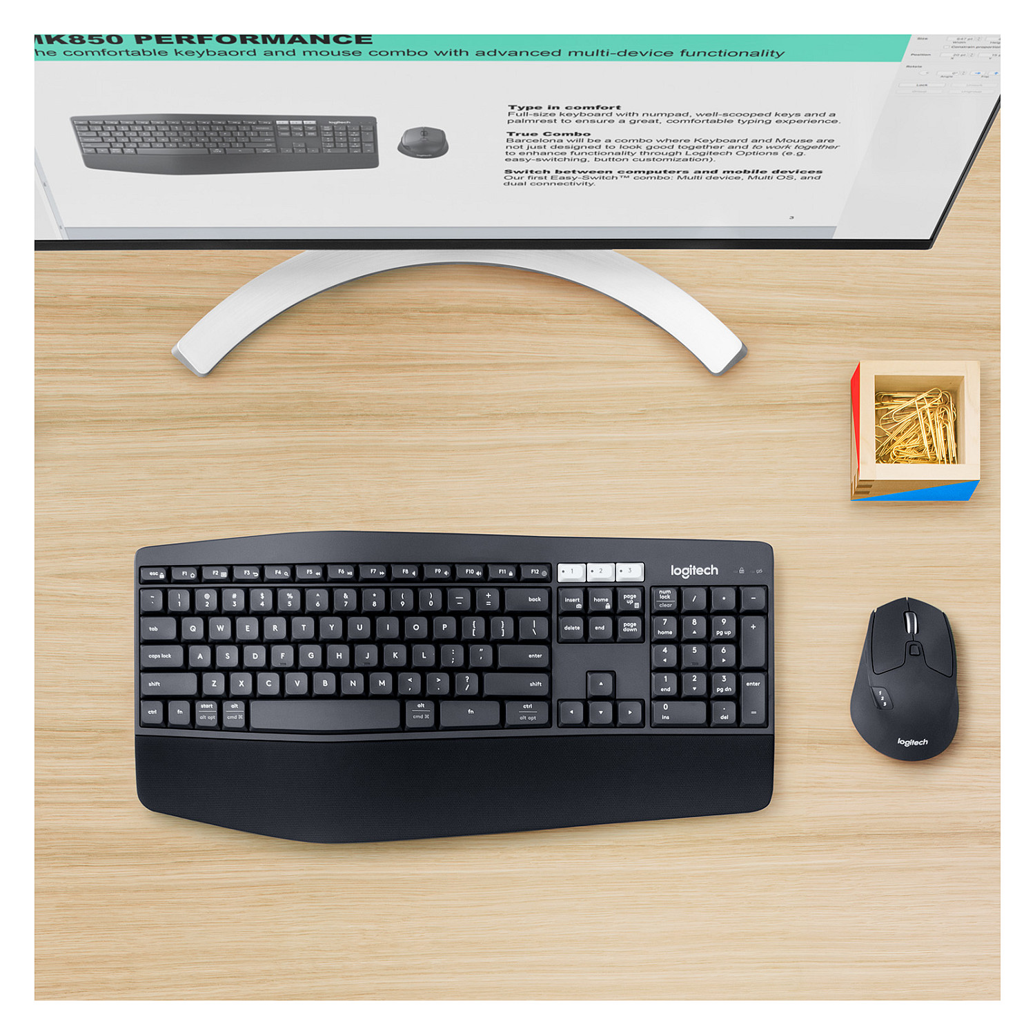 Combo (TastierĂ«&Maus) Logitech MK850 Performance Wireless Combo / Bluetooth + USB Unifying / 101 Taste / 8 Butona / Advanced Optical Tracking â ZezĂ« - 8
