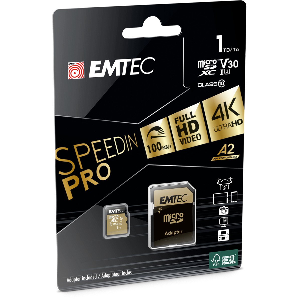 Kartë Memorie MicroSD EMTEC SpeedIN PRO / 1TB / microSDXC / UHS-I / U3 / V30 / A2 - Kafe - 2
