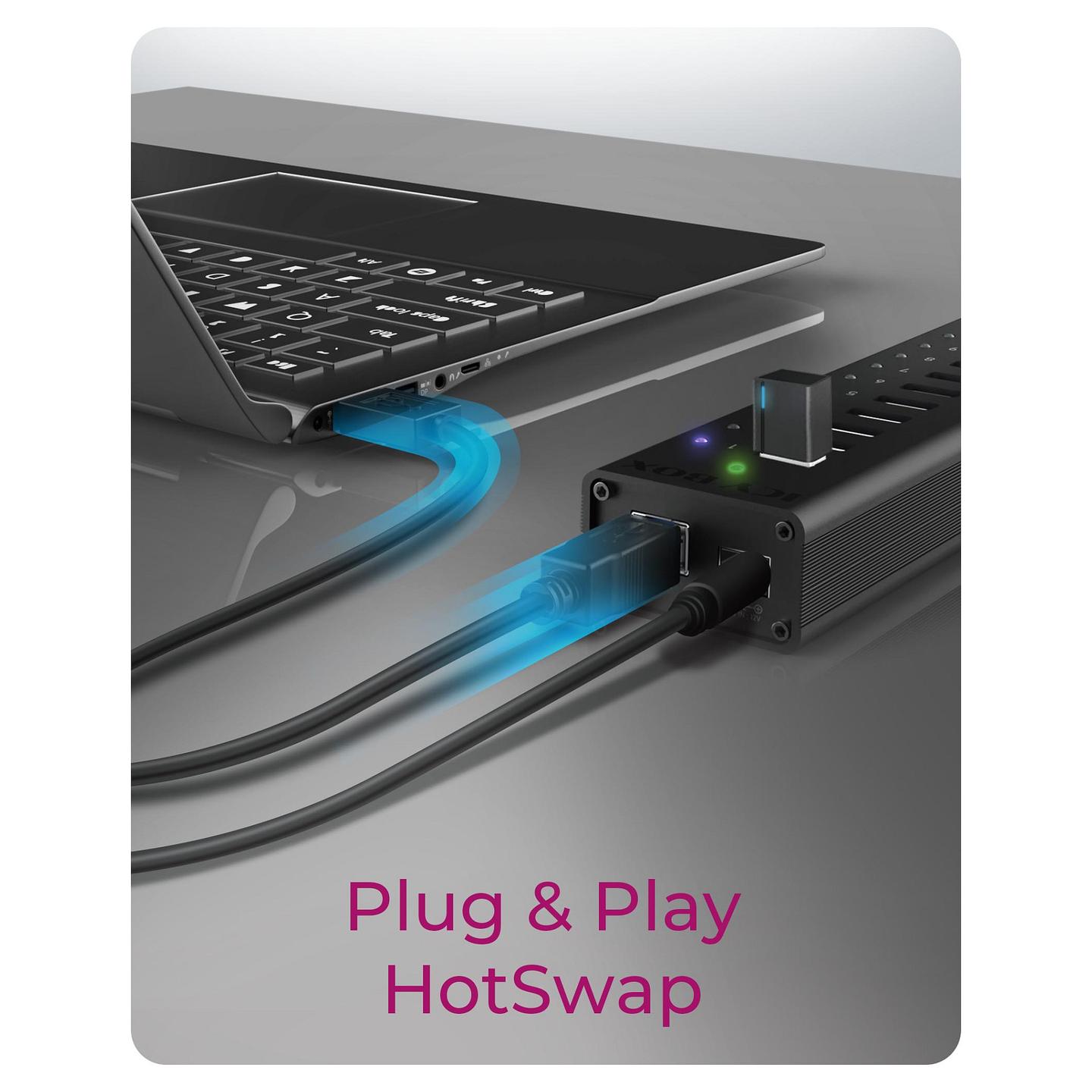 Splitter USB ICY BOX IB-AC6113 / 14x USB-A / USB 3.2 Gen 1 / USB-B / 5 Gbit/s / 12V/5A - Zezë - 7