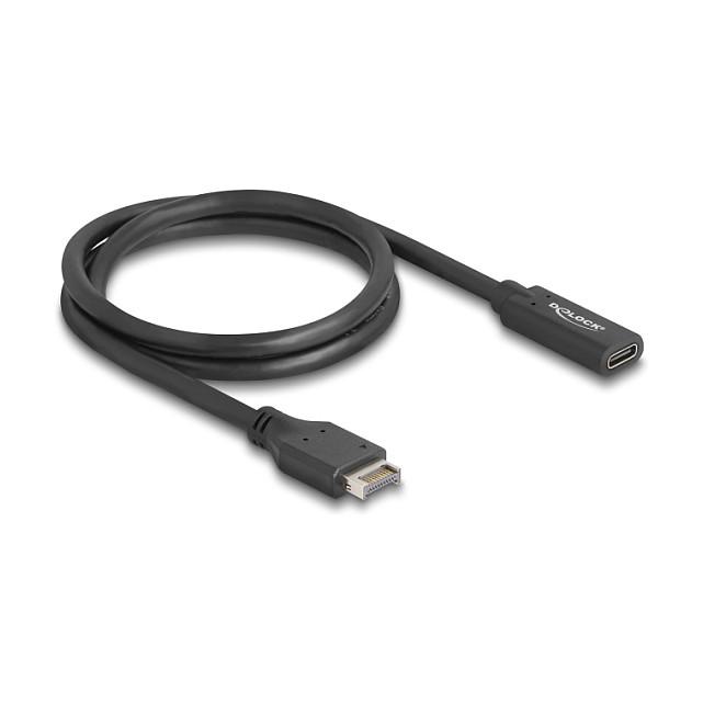 Kabllo USB DeLOCK 85666, USB Type-E Key A 20-pin në USB-C, USB 10 Gbps, për lidhje të brendshme, 0.7 m - Zezë
