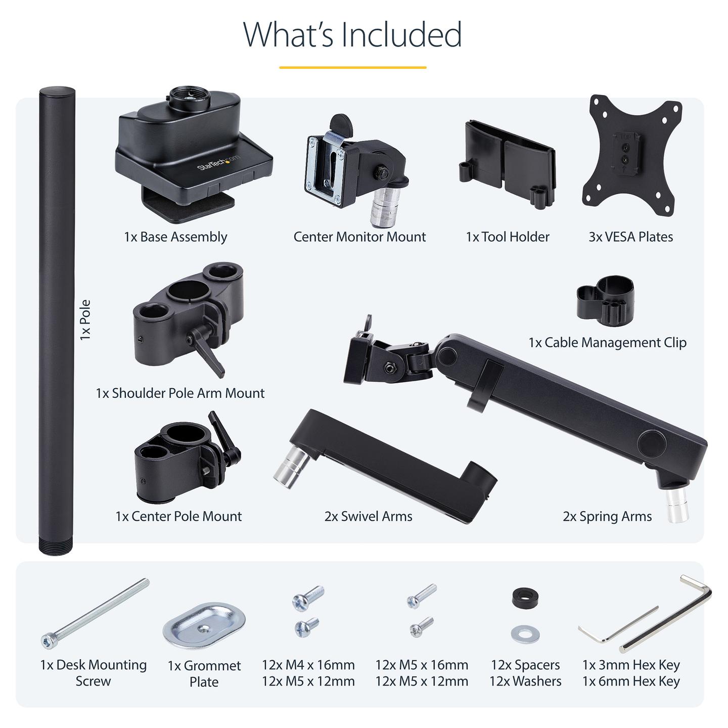 Mbajtëse për Monitor StarTech.com 3MP2AG-MONITOR-ARM , 3 Monitorë , 27" , 7kg për monitor , VESA 75x75 & 100x100 - Zezë - 21