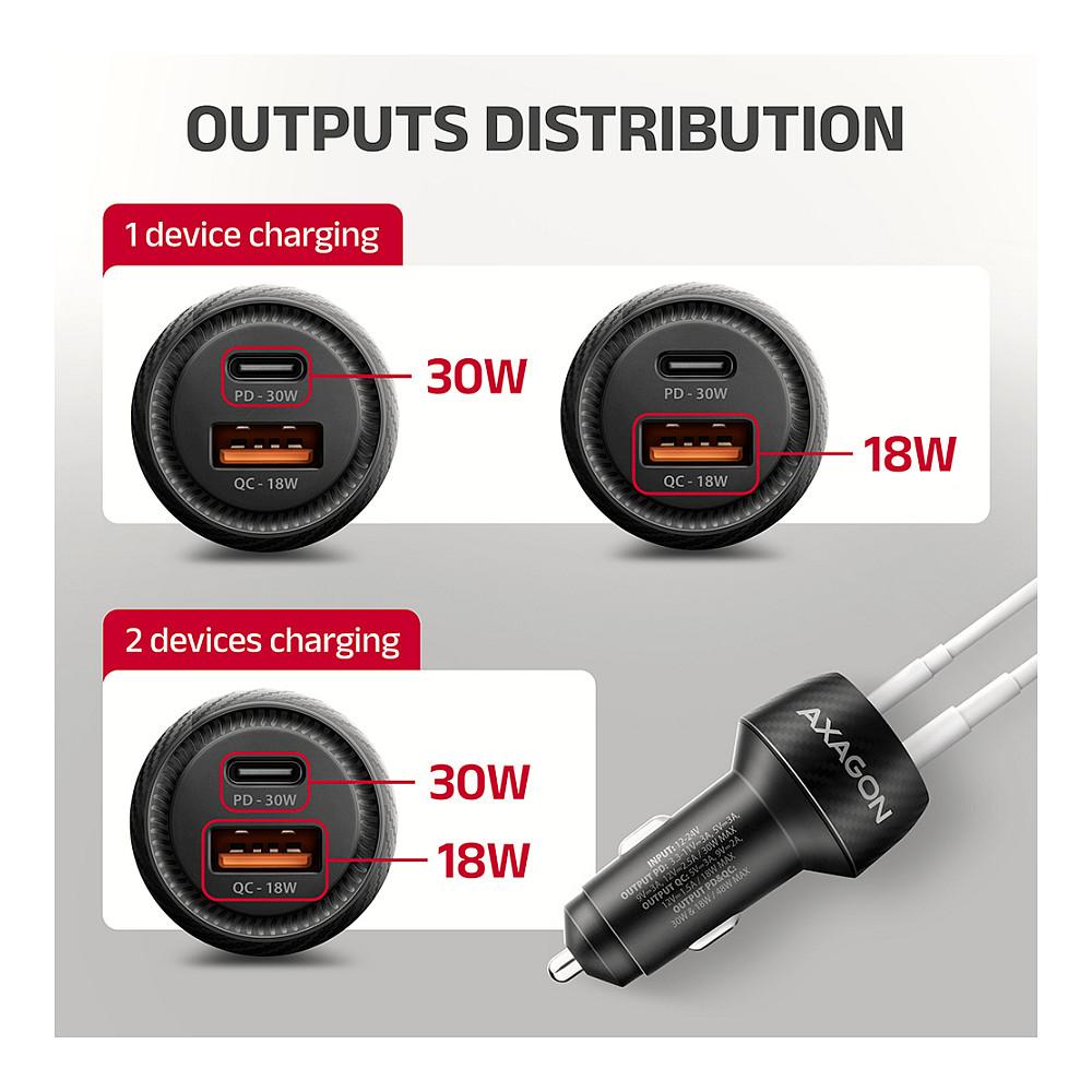 Adapter Telefoni për Veturë AXAGON PWC-PQ48 / 48W / USB-C 30W + USB-A 18W / Power Delivery 3.0 + Quick Charge 3.0 - Zezë - 7
