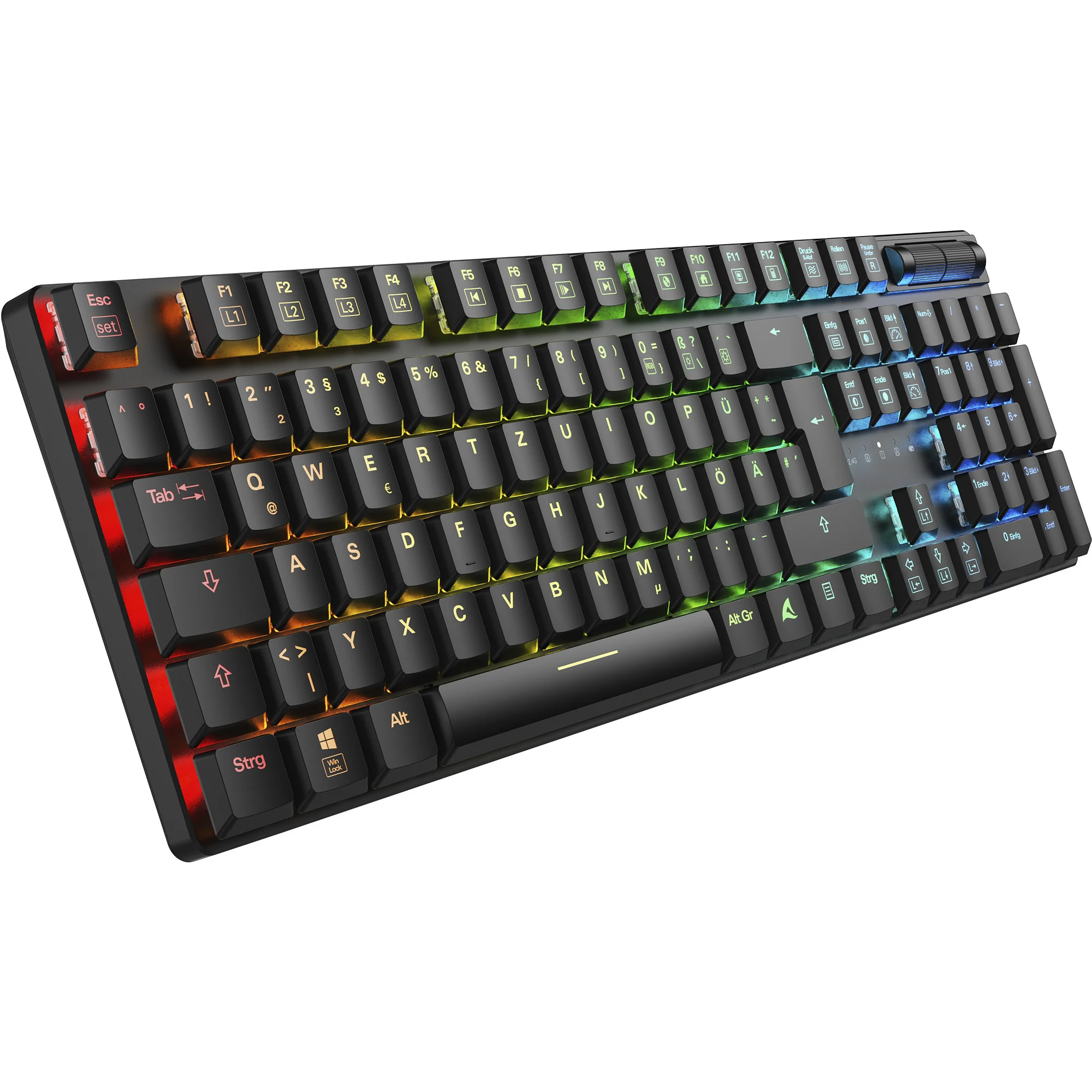 Tastierë Gaming Sharkoon PureWriter W100 / Wired / 105 Keys / Huano Linear Silent / USB-C + 2.4 GHz Wireless / RGB - Zezë - 4