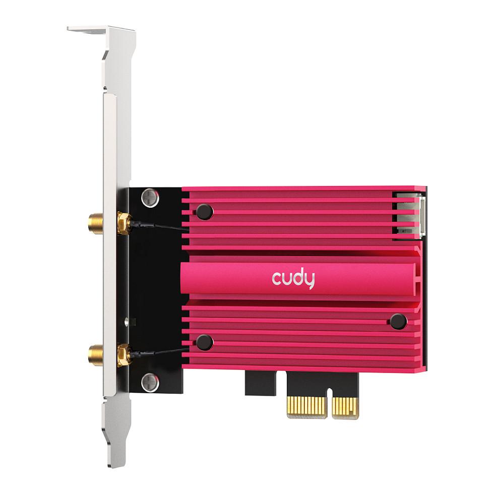 Karta të Rrjetit Cudy WE9300S / PCI Express x1 / Wi-Fi 7 Tri-Band 2.4GHz + 5GHz + 6GHz / 5765Mbps / Bluetooth 5.4 / Intel BE200 / 2x Antenë e jashtme - Zezë/Rozë - 2