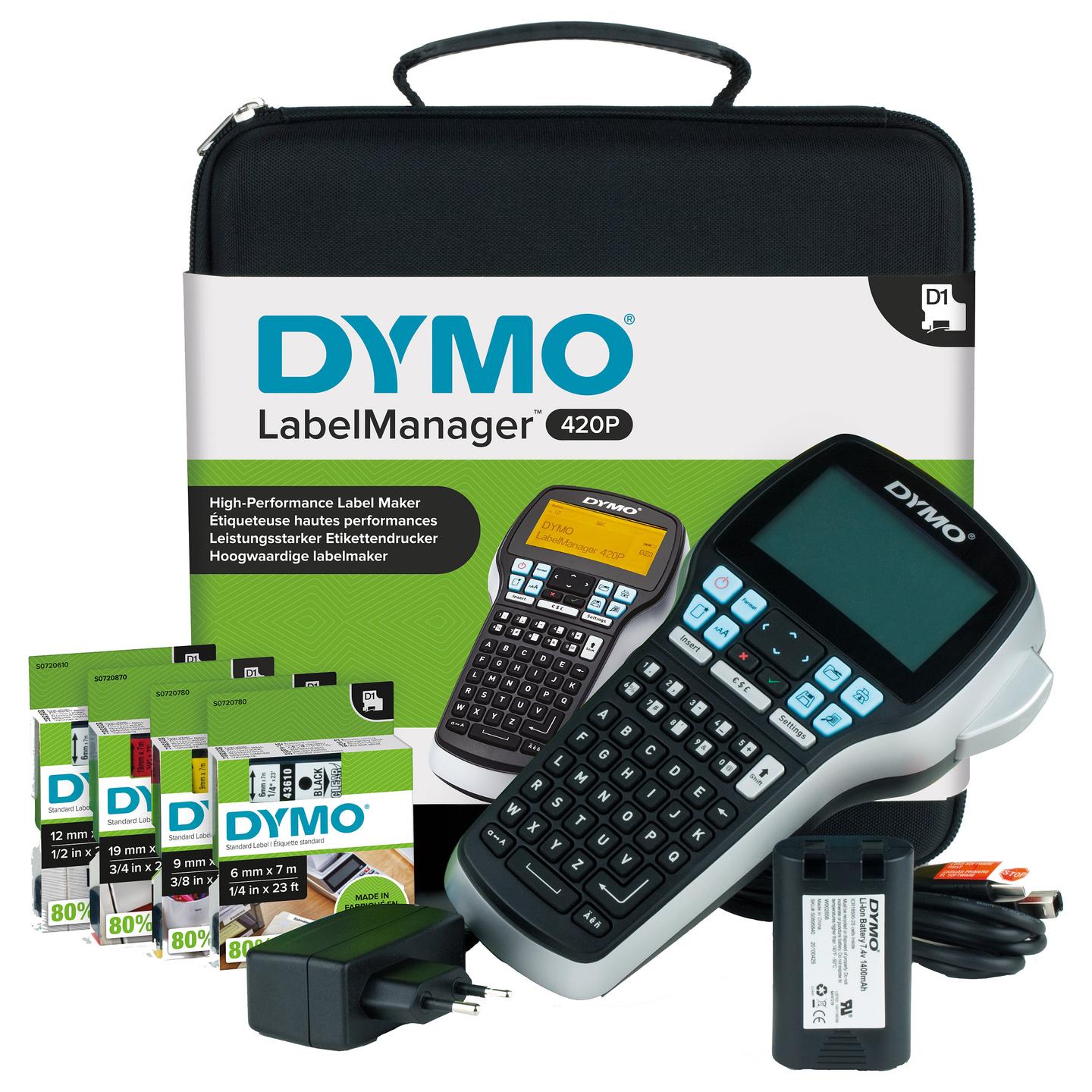 Printer etiketash DYMO LabelManager 420P, termik, tastierë ABC, ekran LCD me ndriçim, USB, bateri të rikarikueshme, kuti transporti, 4 shirita D1 - 2