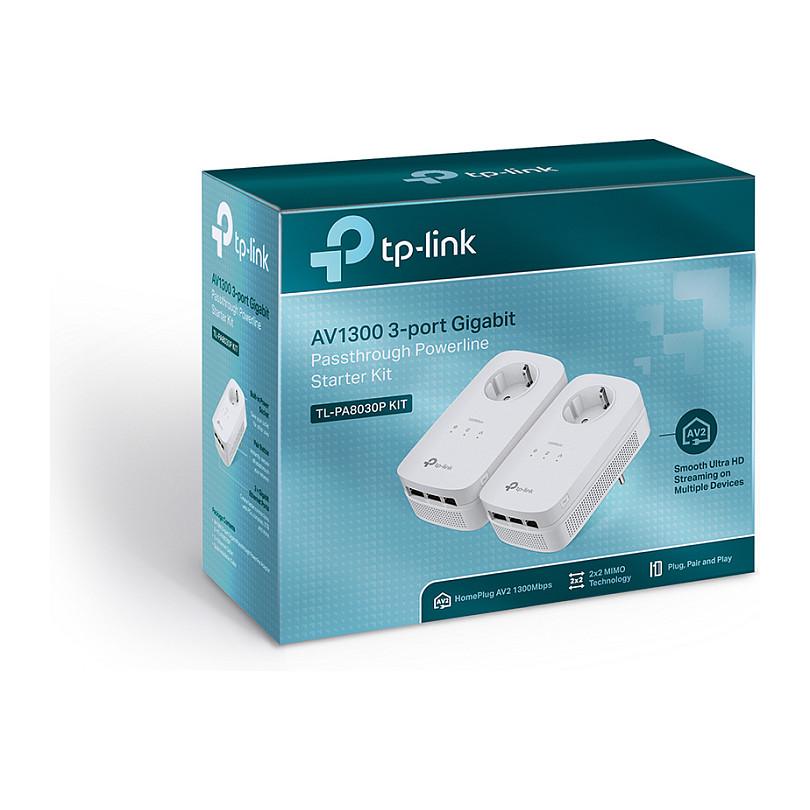 Power-LAN TP-Link TL-PA8030P KIT, 1200Mbps, HomePlug AV2, 3× Gigabit Ethernet, MIMO, Power Passthrough 16A, 128-bit AES - Bardhë - 3