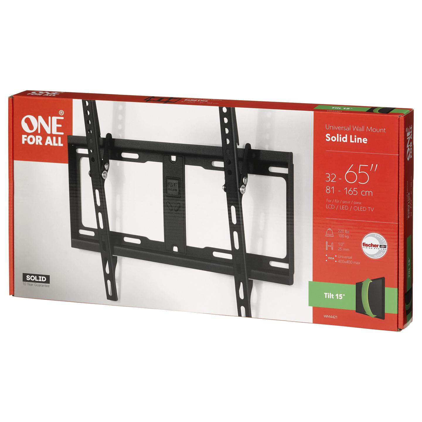 Mbajtëse për TV One For All SOLID WM4421 / 32"-65" / 100kg / VESA 100x100-400x400 / Inklinim 15° - Zezë - 3