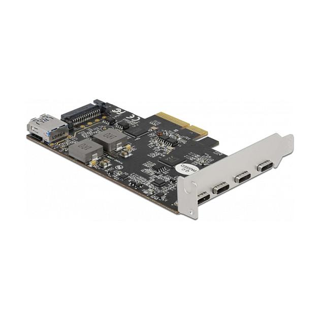 Kartë Zgjerimi PCI Express Delock 90059 / PCIe 3.0 x4 / 4x USB Type-C + 1x USB Type-A / USB 10Gbps / Low Profile - 3