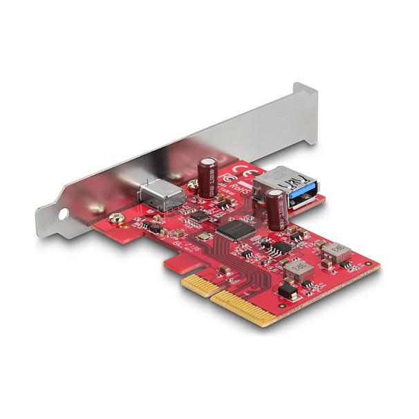Kartë Zgjerimi Delock 90158, PCI Express 3.0 x4, 1x USB-C + 1x USB-A i Brendshëm, 10Gbps, ASMedia ASM3142, Low Profile - Kuqe
