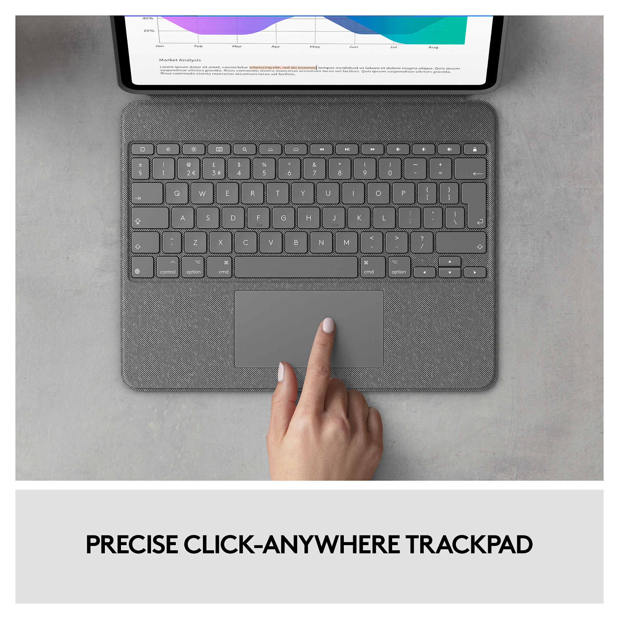 Tastierë për Tablet Logitech Combo Touch / iPad Pro 12.9" 5th & 6th Gen / QWERTY (US) / Trackpad / Smart Connector / 16 Nivele Ndriçimi / Folio – Gri - 3