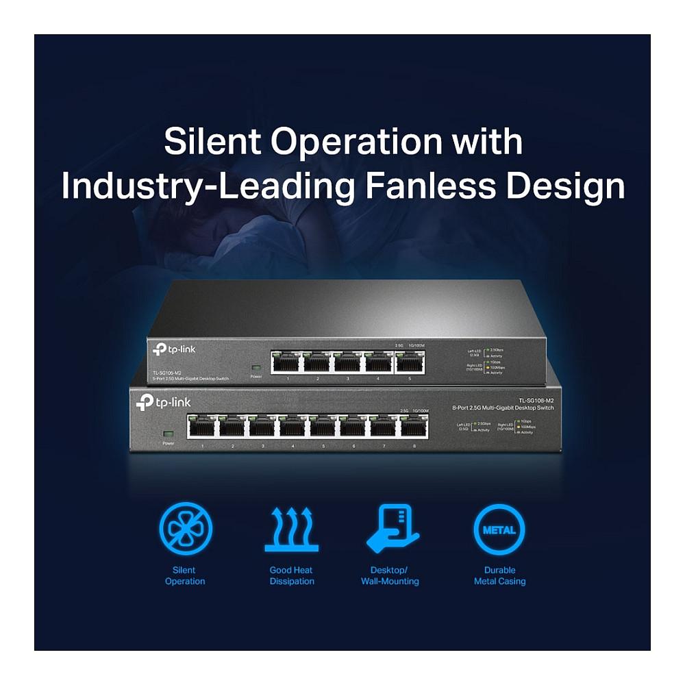 Switch TP-Link TL-SG108-M2, 8x 2.5 Gigabit Ethernet RJ45, Switching Capacity 40Gbps, Unmanaged, Desktop, Fanless - Hiri - 6