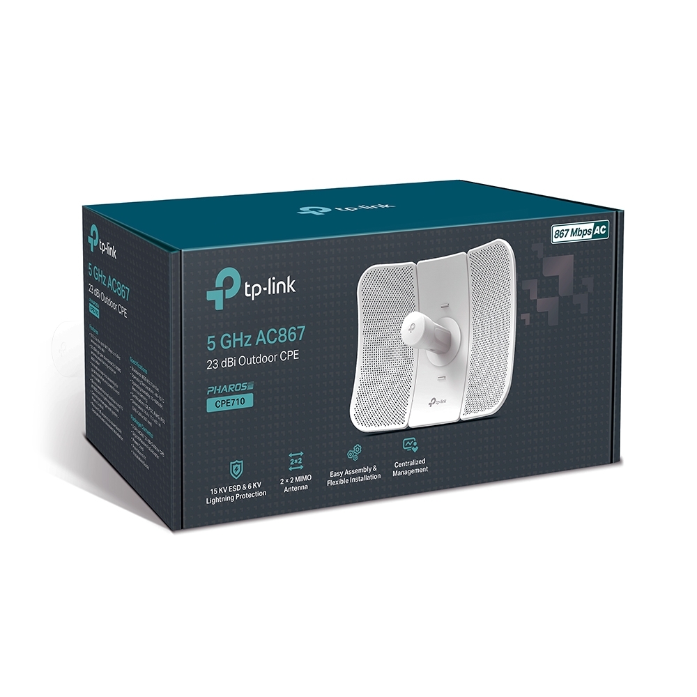 TP-Link Access Point CPE710 / 5GHz / 867Mbps / 23dBi / 2x2 MIMO / Gigabit Ethernet / PoE / IP65 - Bardhë - 3