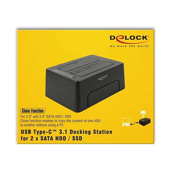 Docking station DeLOCK 63957, për 2x HDD/SSD SATA 2,5", 3,5", USB-C 10 Gbit/s, klonim pa PC - Zezë - 6