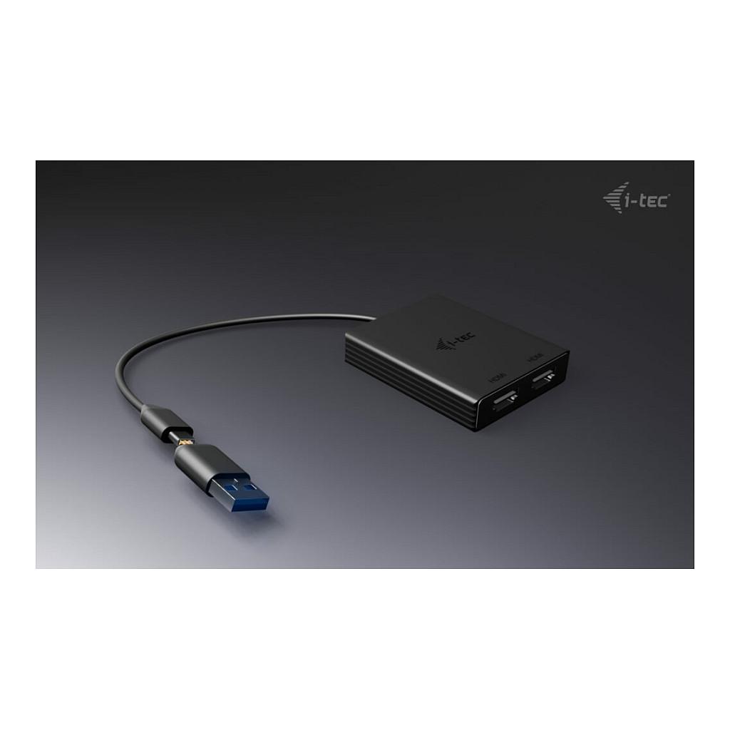 Adapter Video i-tec CADUAL4KDP, USB-A/USB-C, 2x DisplayPort, 4K/60Hz, 2 Monitorë - Zezë - 2