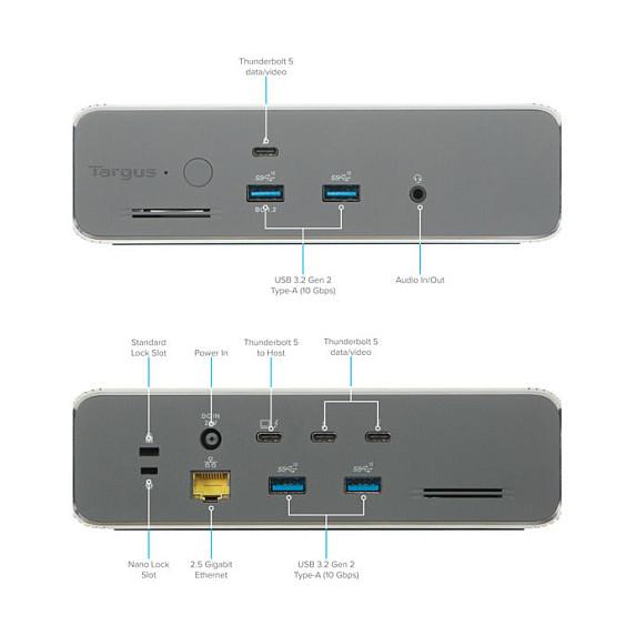 Docking Station Targus DOCK230EUZ / 4x Thunderbolt 5 / 4x USB-A / 2.5GbE / 3x 8K / 140W PD – Argjend - 3
