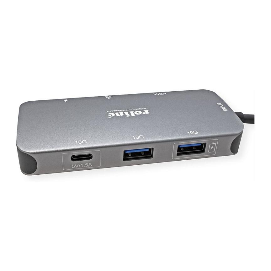 Docking Station ROLINE 12.02.1121, USB-C, HDMI 4K 30Hz, 2x USB-A 10 Gb/s, 1x USB-C, Gigabit Ethernet, Power Delivery deri në 100W – Gri - 4