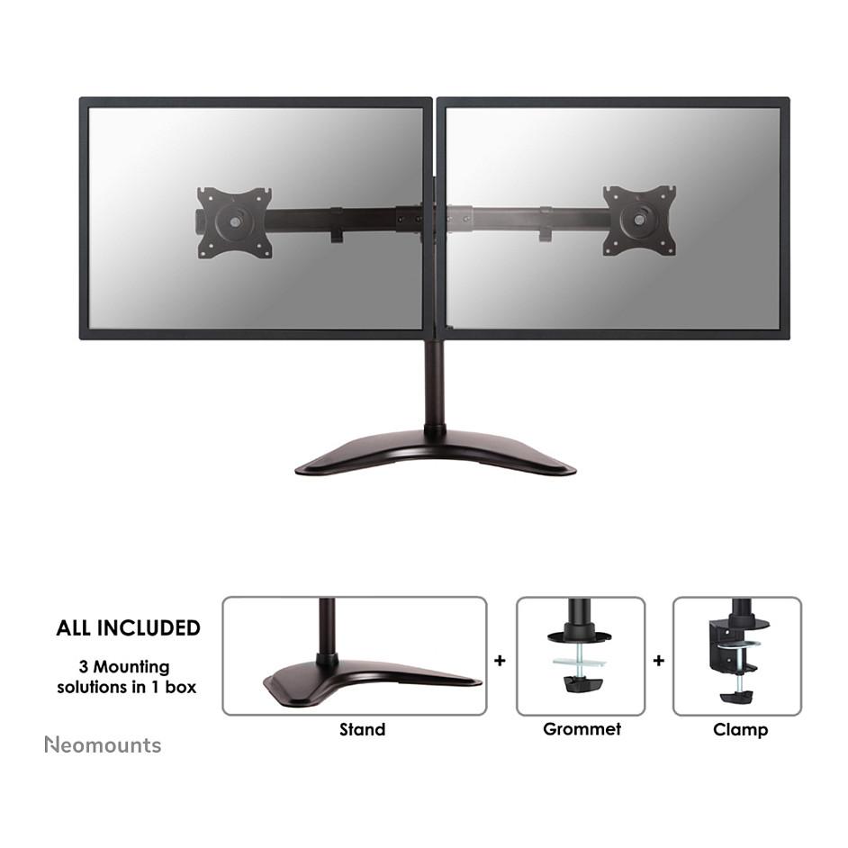 Mbajtëse për Monitor Neomounts NM-D335DBLACK / 2 Monitorë / 10"-27" / 8kg për monitor / VESA 75x75-100x100 - Zezë