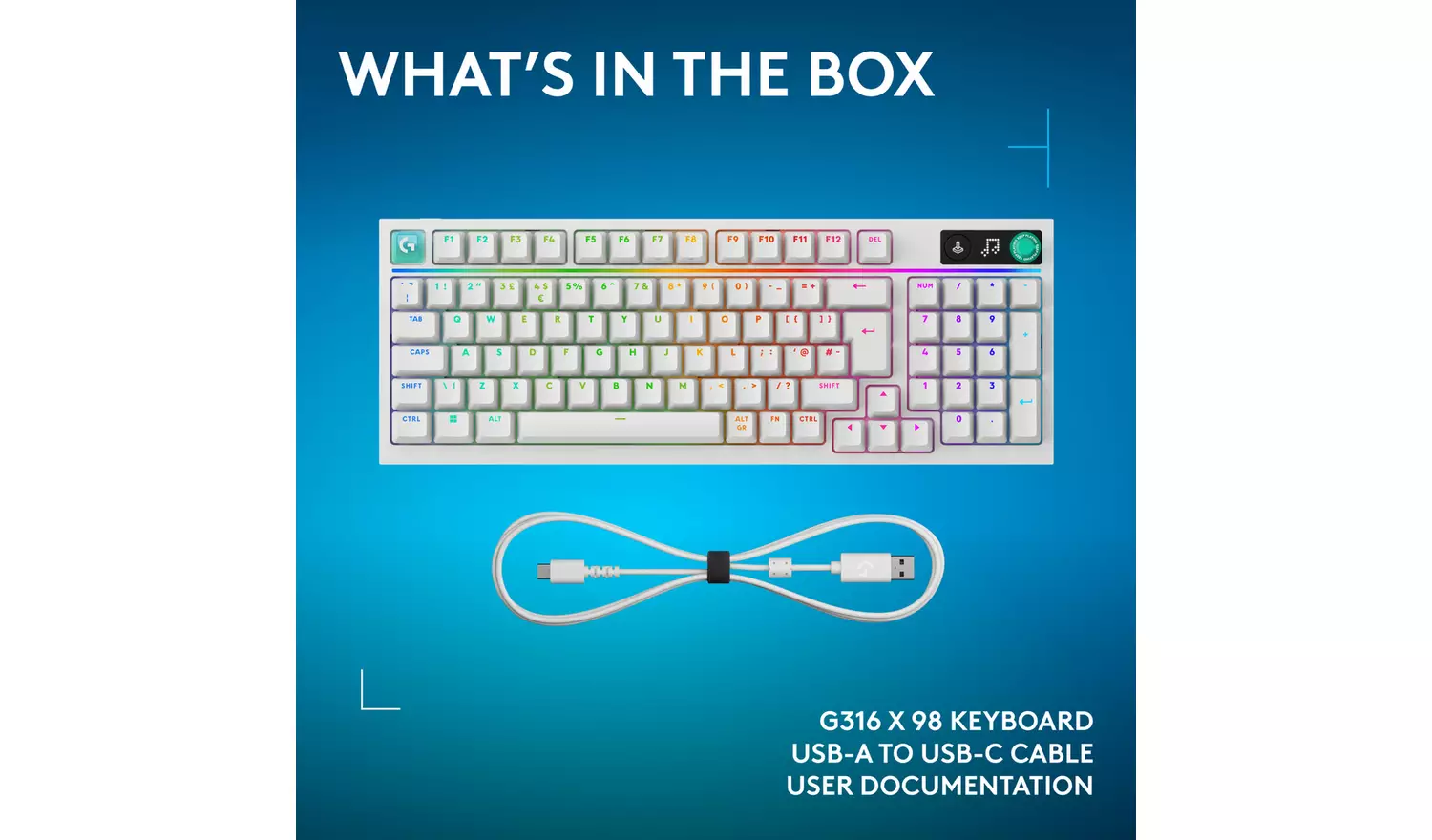 Tastierë Gaming Logitech G316 X 98 / Wired / Mekanike / 98% / Hot-Swappable / Linear & Tactile / LIGHTSYNC RGB / USB-C – Bardhë - 11