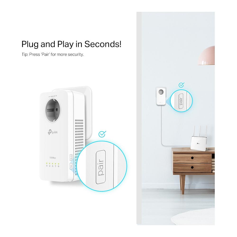 Power-LAN TP-Link TL-WPA1300P KIT, AV1300, Wi-Fi AC1200 Dual-Band, 3×Gigabit Ethernet – Bardhë - 6