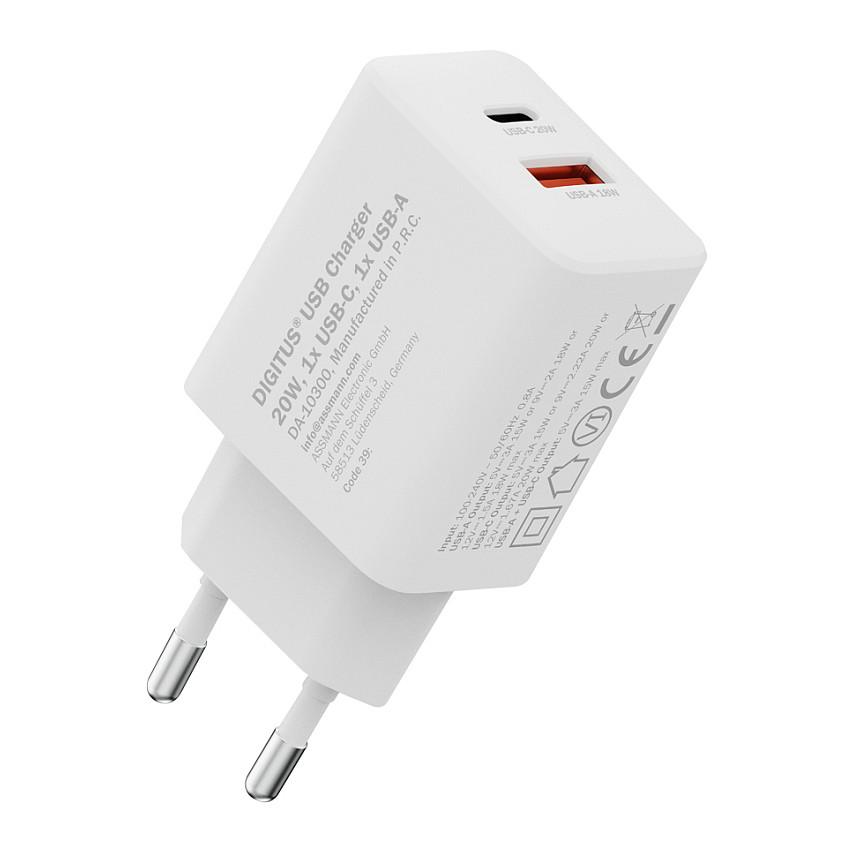 Adapter Digitus DA-10300 / 20W / 1x USB-C + 1x USB-A / Fast Charging - Bardhë - 10
