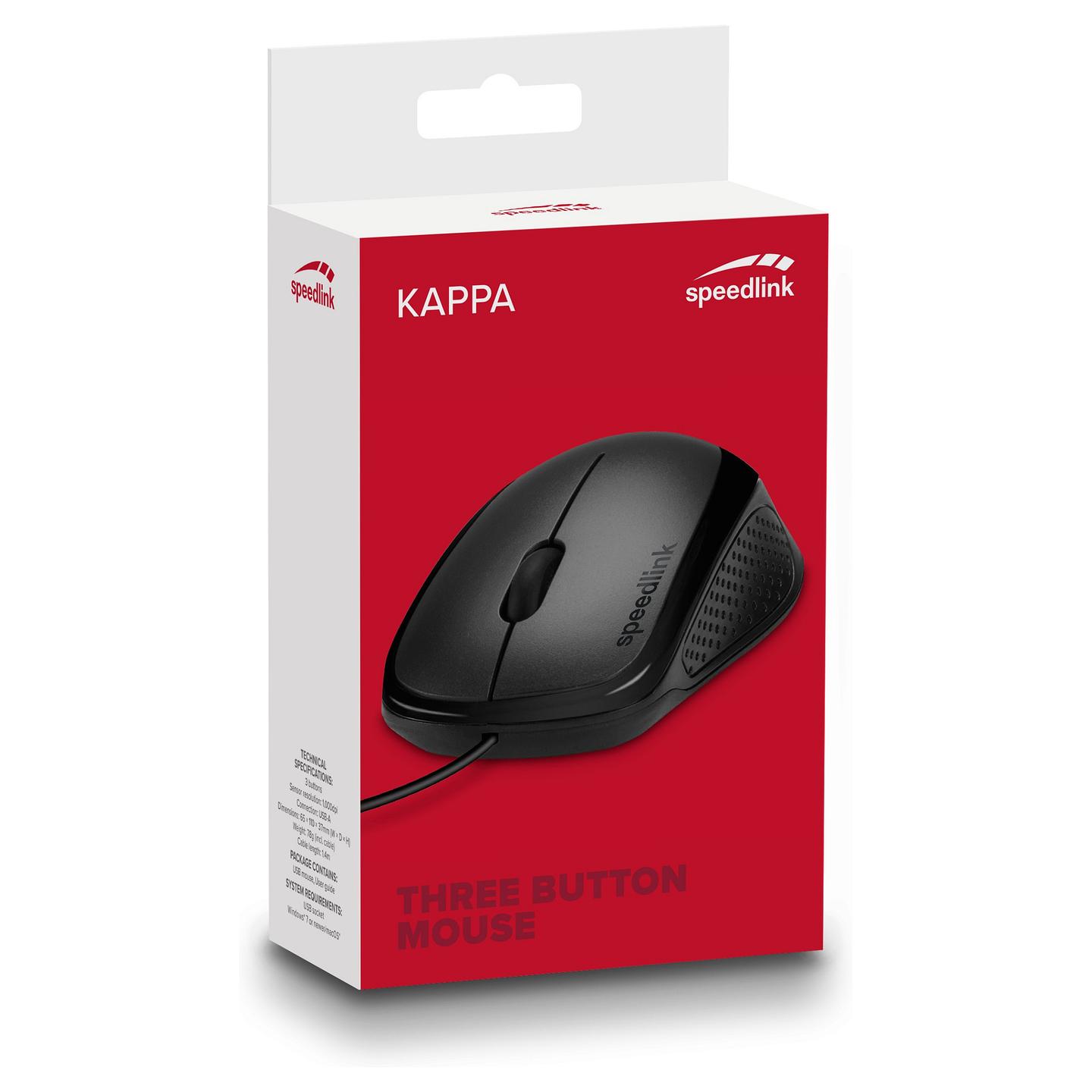 Maus me kabllo Speedlink KAPPA SL-610011-BK, 1000 DPI, 3 Butona, USB, Ergonomik - Zezë - 2
