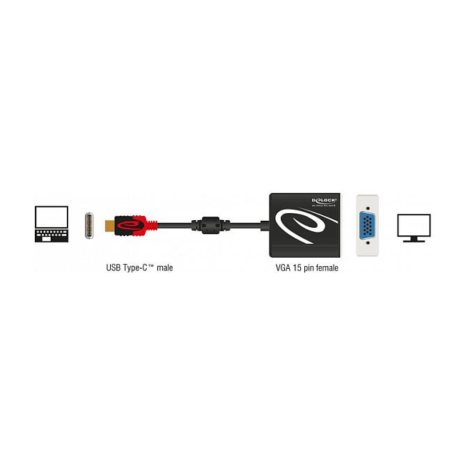 Kabllo USB DeLOCK 62994 / USB-C në VGA / DisplayPort 1.4 / 20cm / 1920 x 1200 @ 60Hz - Zezë - 2