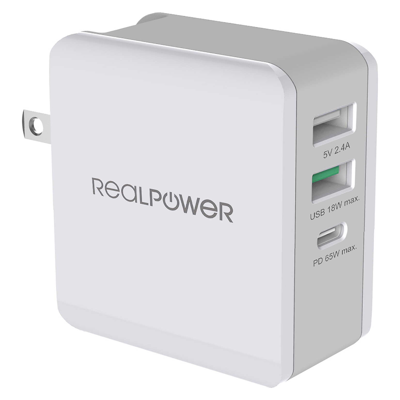 Adapter RealPower DeskCharge-65 Travel / USB-C PD 65W / 2x USB-C + 1x USB-A / GaN - Hiri - 3