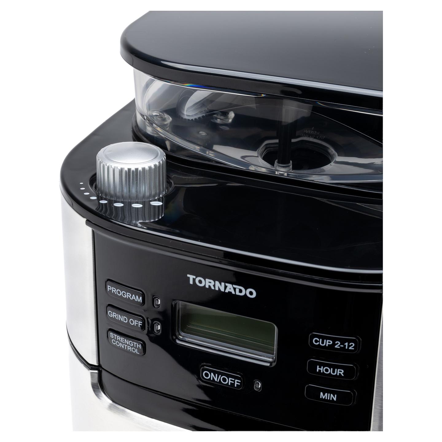 Aparat për Kafe me Filtër TORNADO TCM-1025A-GS, Mulli Konik, 1050 W, Rezervuar 1.5 L, 12 Filxhanë – Zezë/Argjend - 8