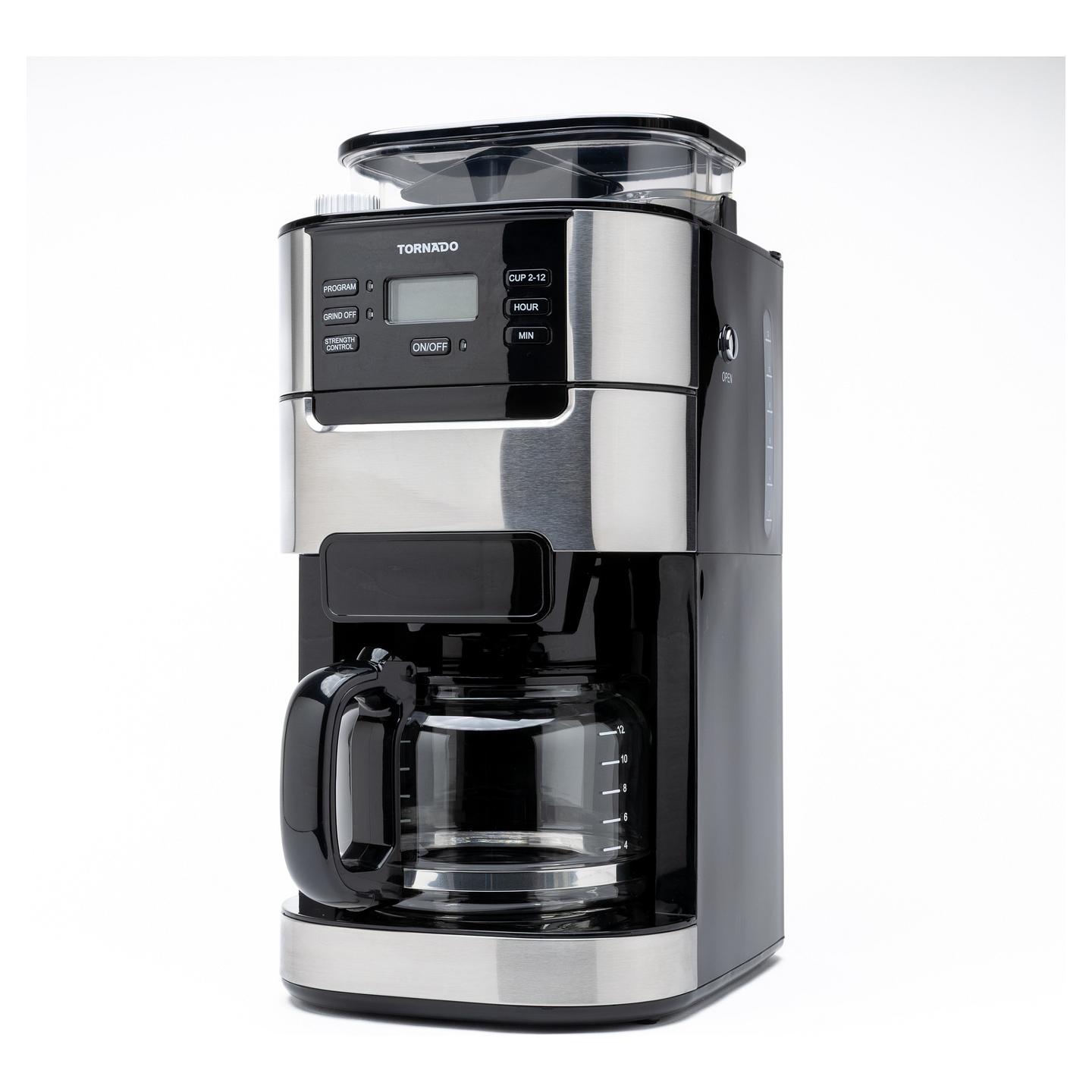 Aparat për Kafe me Filtër TORNADO TCM-1025A-GS, Mulli Konik, 1050 W, Rezervuar 1.5 L, 12 Filxhanë – Zezë/Argjend - 5